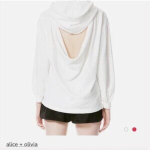 Alice + Olivia Womens M White Elaine Hoodie Sweatshirt Open‎ Back